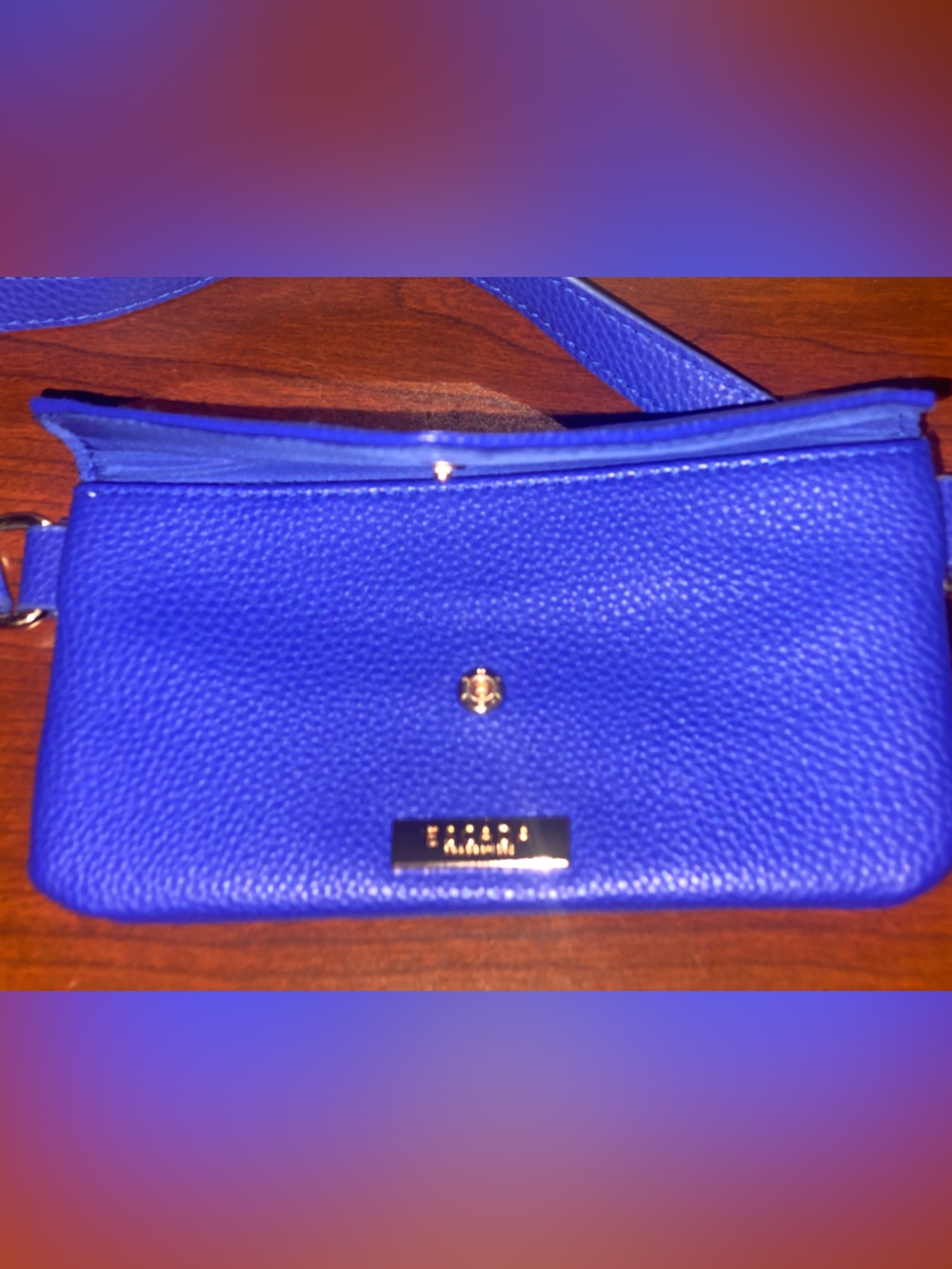 Escada Royal Blue Pebbled Crossbody Bag with Gold Accents